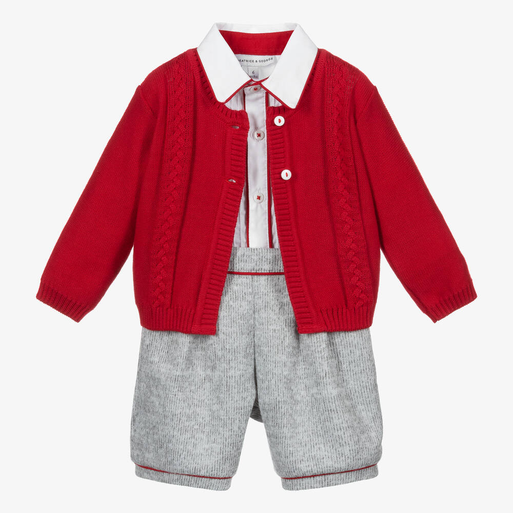 Beatrice & George - Ensemble short rouge et gris en jersey garçon | Childrensalon