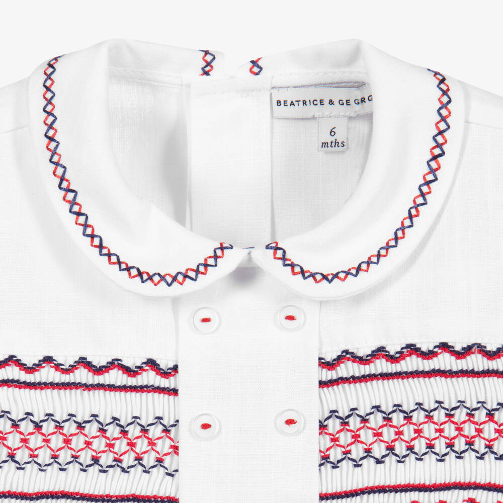 Beatrice & George-Красный летний костюм из бархата со сборками для мальчиков | Childrensalon Outlet