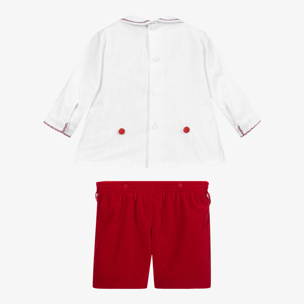 Beatrice & George-Красный летний костюм из бархата со сборками для мальчиков | Childrensalon Outlet
