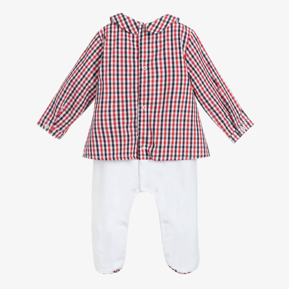 Beatrice & George-Boys Red & White Cotton Babygrow | Childrensalon Outlet