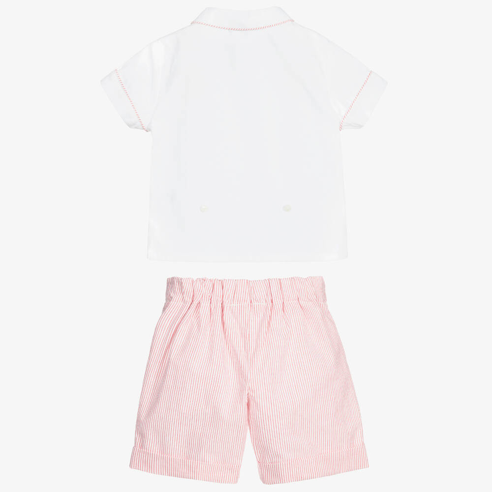 بياتريس آند جورج-بدلة باستر أولاد قطن لون أحمر وأبيض | Childrensalon Outlet