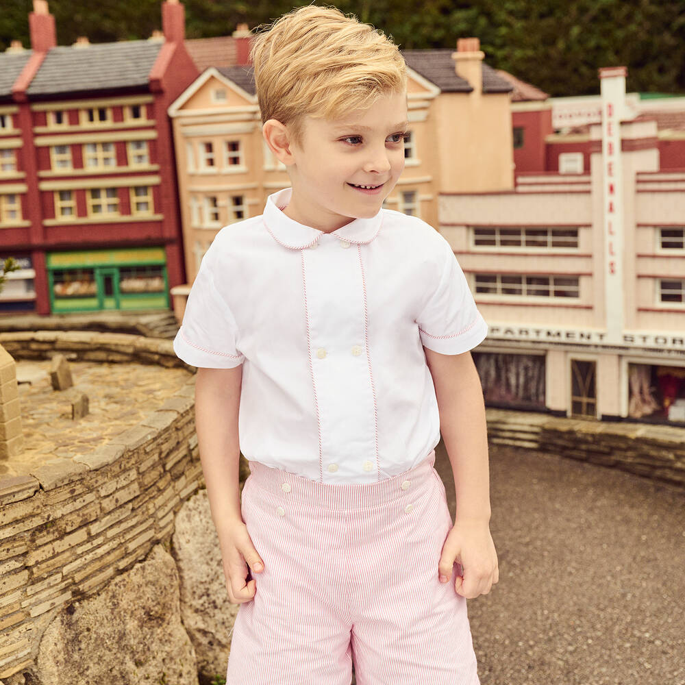 بياتريس آند جورج-بدلة باستر أولاد قطن لون أحمر وأبيض | Childrensalon Outlet