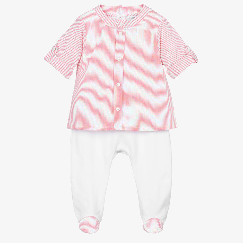 Beatrice & George-Boys Red & White Cotton Shirt Babygrow | Childrensalon Outlet