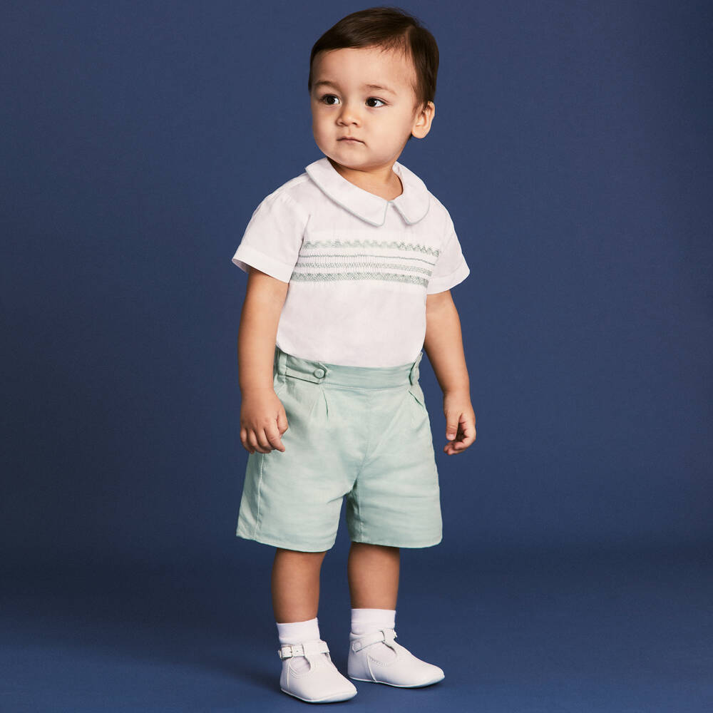 Beatrice & George-Boys Sage Hand-Smoked Cotton Set | Childrensalon Outlet