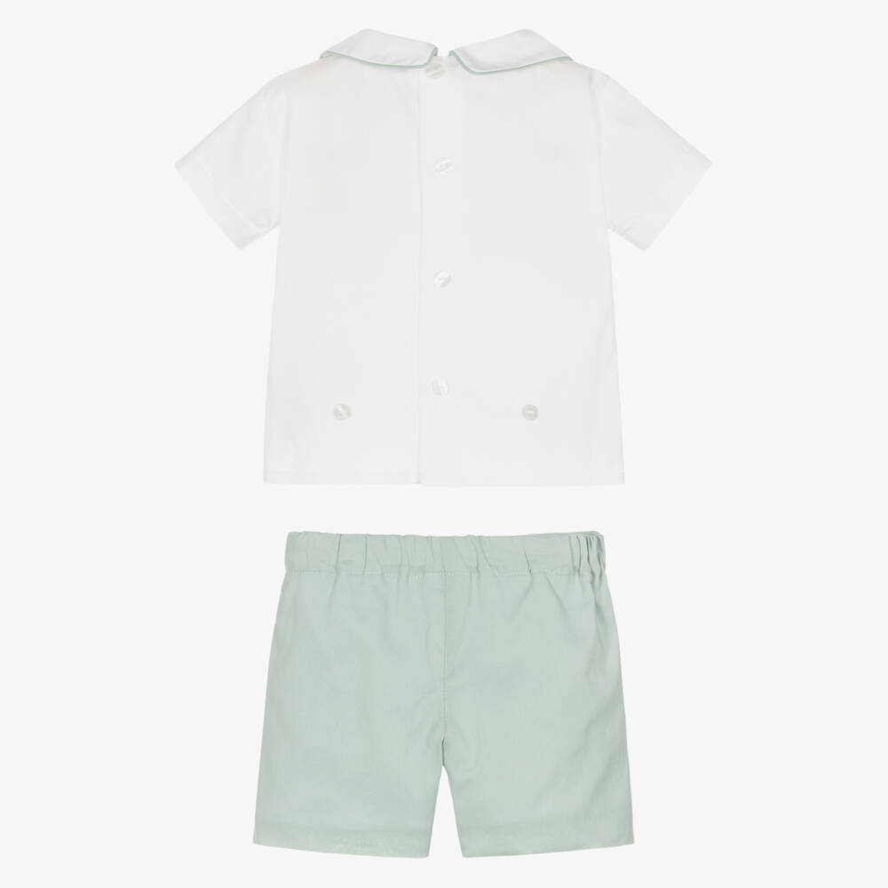 Beatrice & George-Boys Sage Hand-Smoked Cotton Set | Childrensalon Outlet