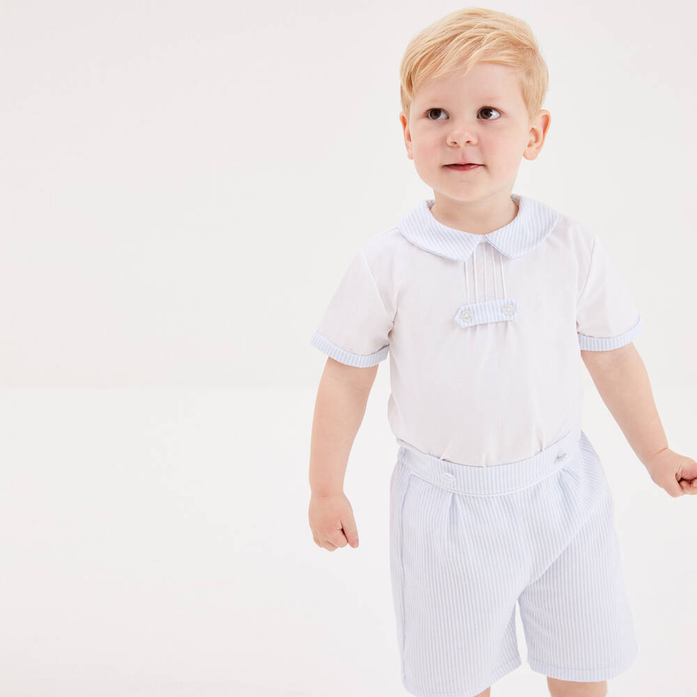 بياتريس آند جورج-بِدلة رسمية أطفال ولادي قطن لون أبيض وأزرق | Childrensalon Outlet