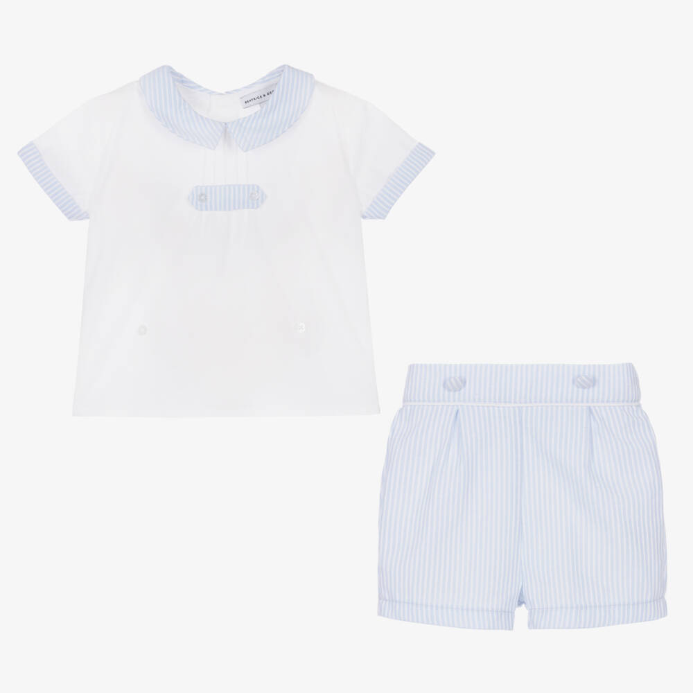 بياتريس آند جورج-بِدلة رسمية أطفال ولادي قطن لون أبيض وأزرق | Childrensalon Outlet