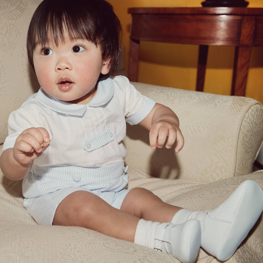 بياتريس آند جورج-بِدلة رسمية أطفال ولادي قطن لون أبيض وأزرق | Childrensalon Outlet