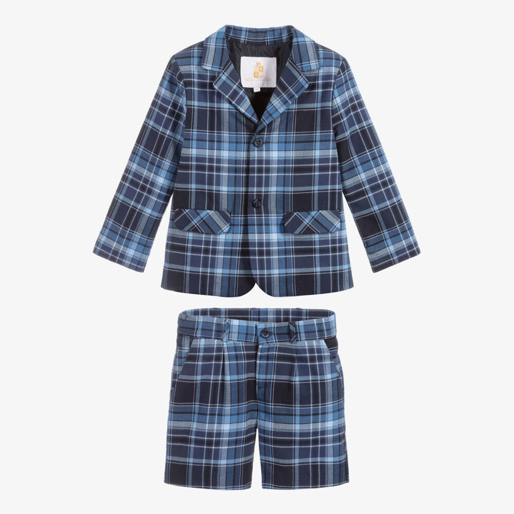 Beatrice & George-Синий костюм в клетку с шортами для мальчиков | Childrensalon Outlet