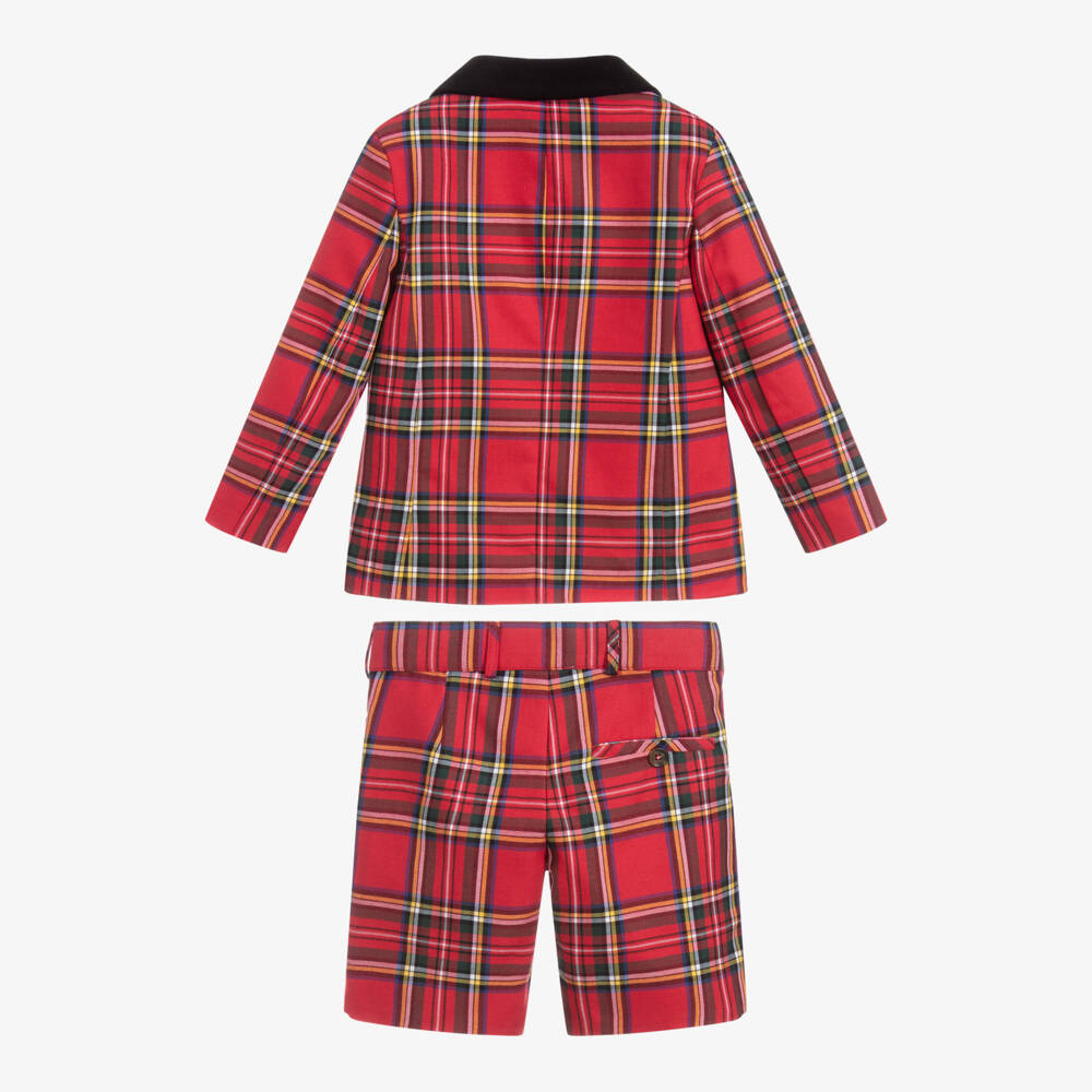 Beatrice & George-Красный костюм с шортами из шотландки для мальчиков | Childrensalon Outlet