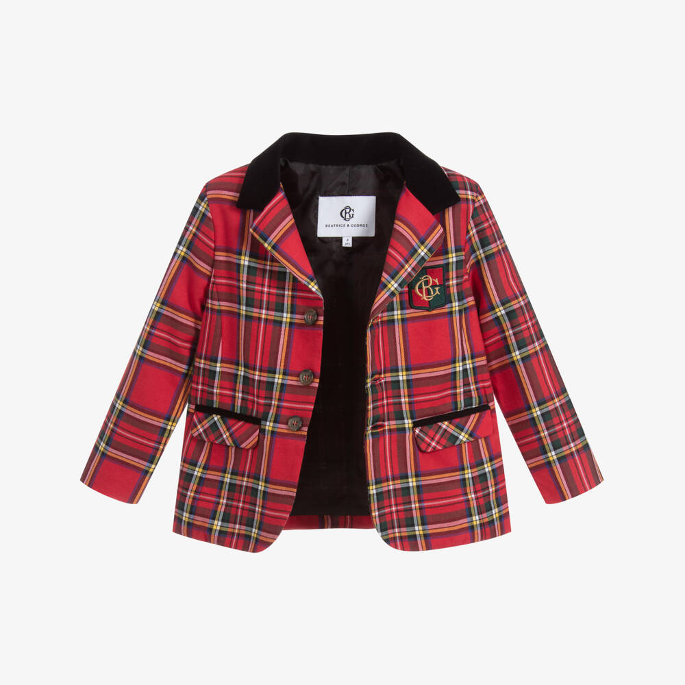 Beatrice & George-Boys Tartan Red Shorts Ensemble | Childrensalon Outlet