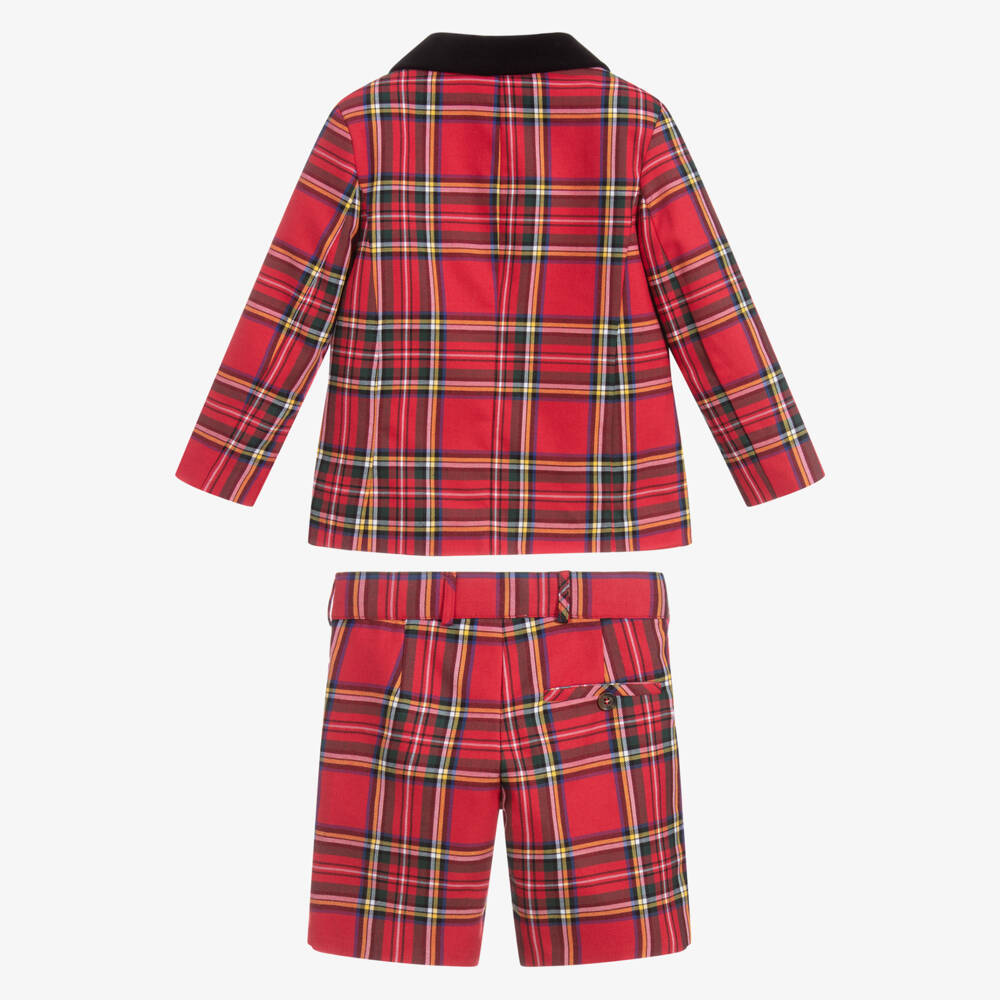 Beatrice & George-Boys Tartan Red Shorts Ensemble | Childrensalon Outlet
