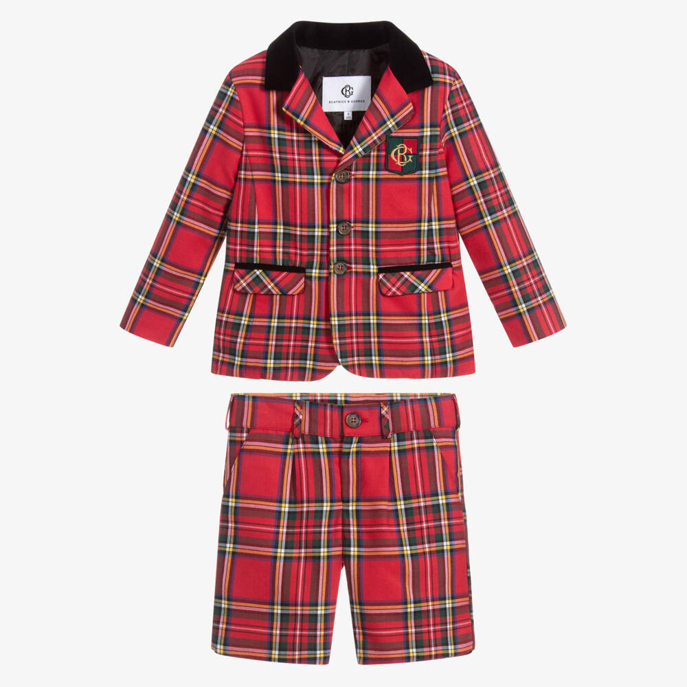 Beatrice & George-Boys Tartan Red Shorts Ensemble | Childrensalon Outlet