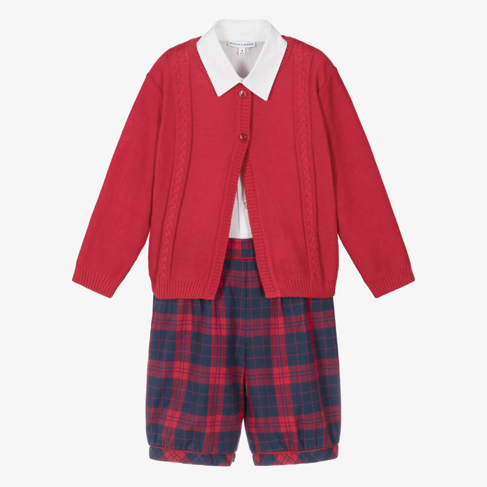 Beatrice & George-Boys Tartan Shirt & Cardigan Set | Childrensalon Outlet