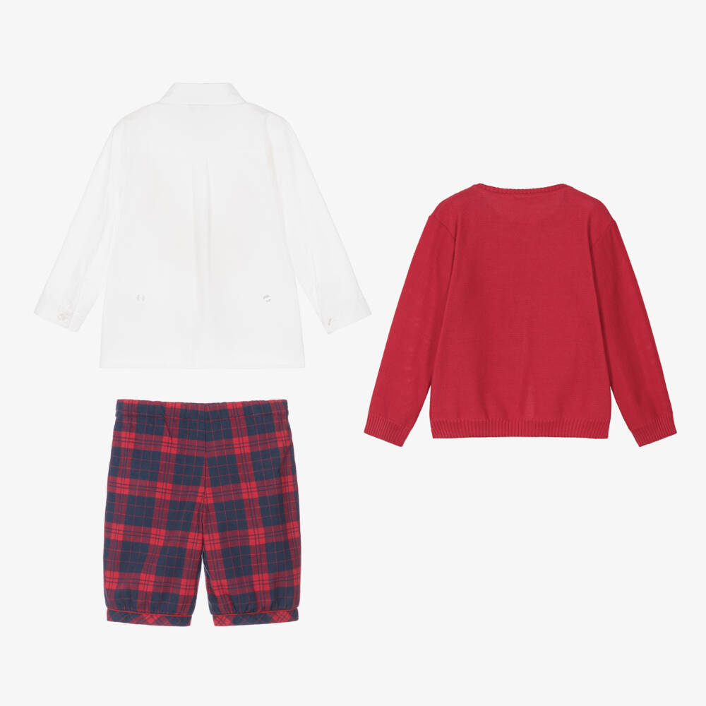 بياتريس آند جورج-طقم كارديغان وقميص أطفال ولادي لون أحمر وأزرق | Childrensalon Outlet