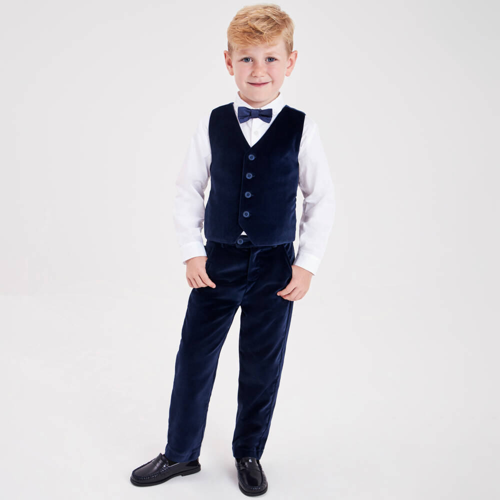 Beatrice & George-Костюм с синим бархатным жилетом | Childrensalon Outlet