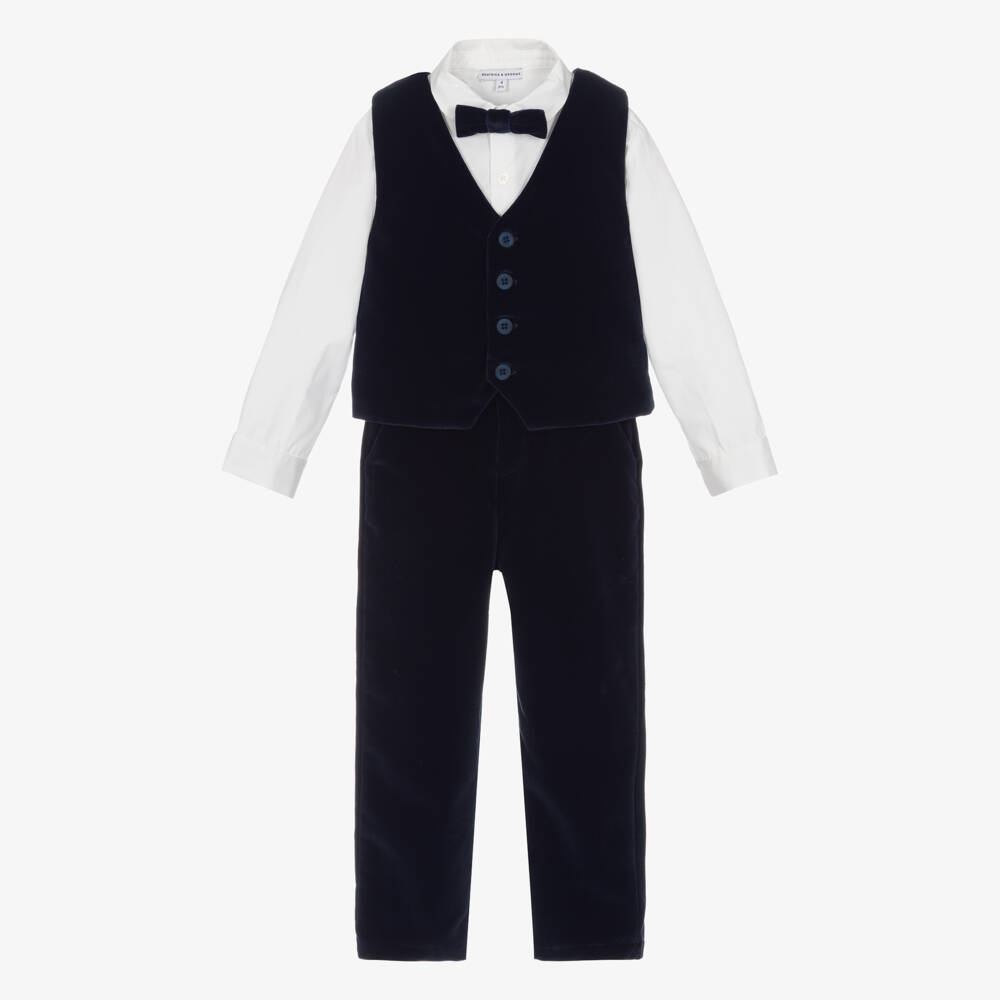 Beatrice & George-Boys Velvet Navy Suit Ensemble | Childrensalon Outlet