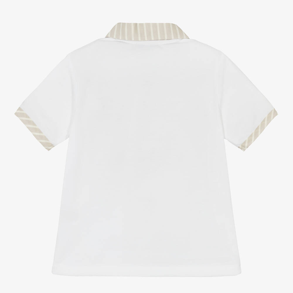 Beatrice & George-Бело-бежевая рубашка поло из хлопка | Childrensalon Outlet