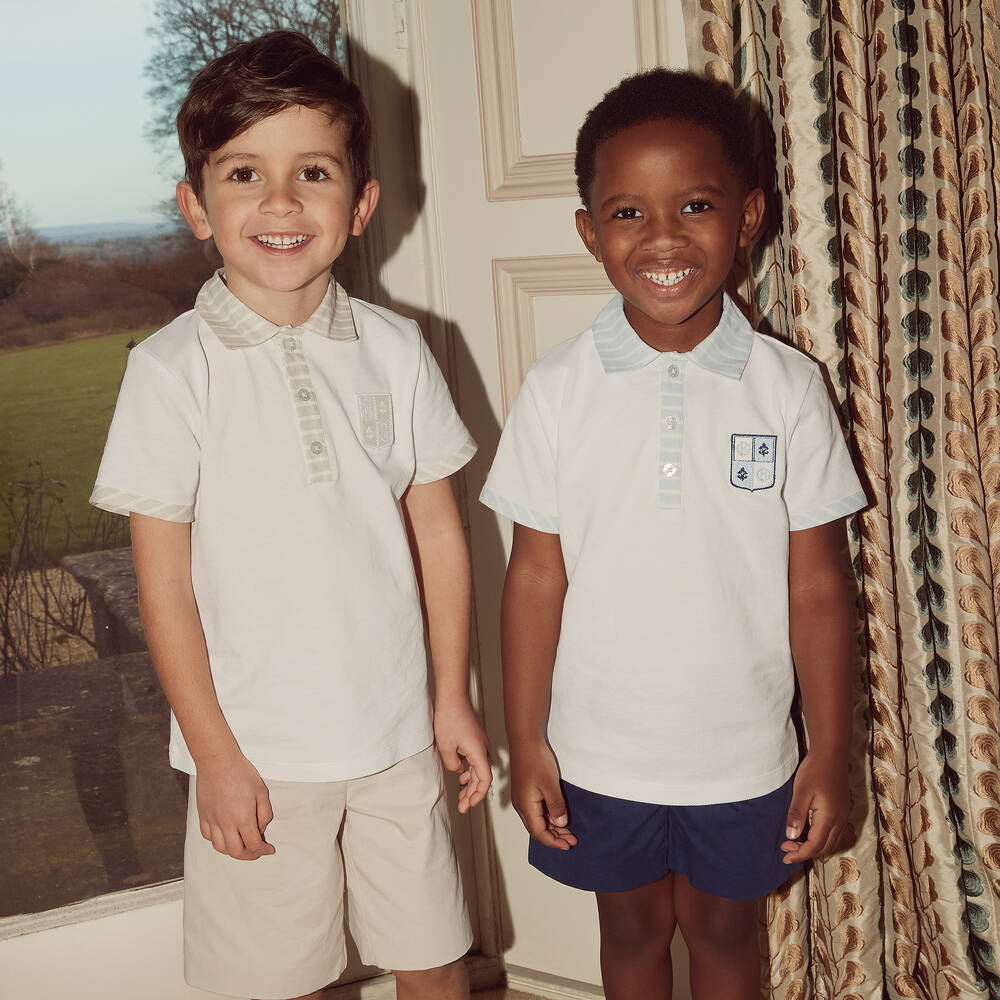 Beatrice & George-Бело-бежевая рубашка поло из хлопка | Childrensalon Outlet