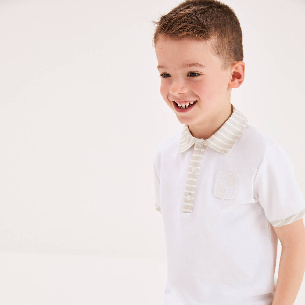 Beatrice & George-Бело-бежевая рубашка поло из хлопка | Childrensalon Outlet