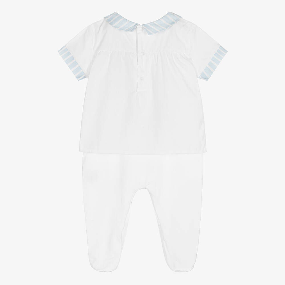 Beatrice & George-Бело-голубой хлопковый комбинезон | Childrensalon Outlet