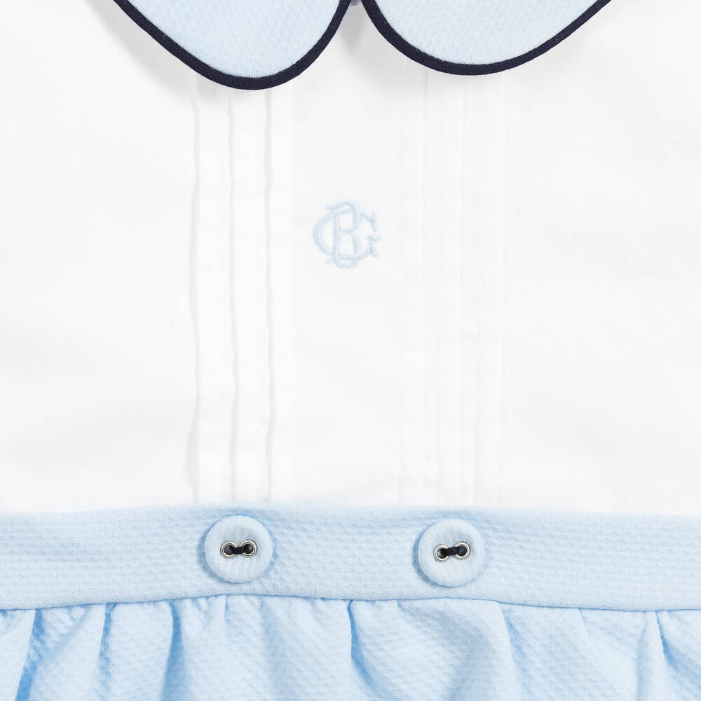 Beatrice & George-Boys White & Blue Cotton Shortie | Childrensalon Outlet