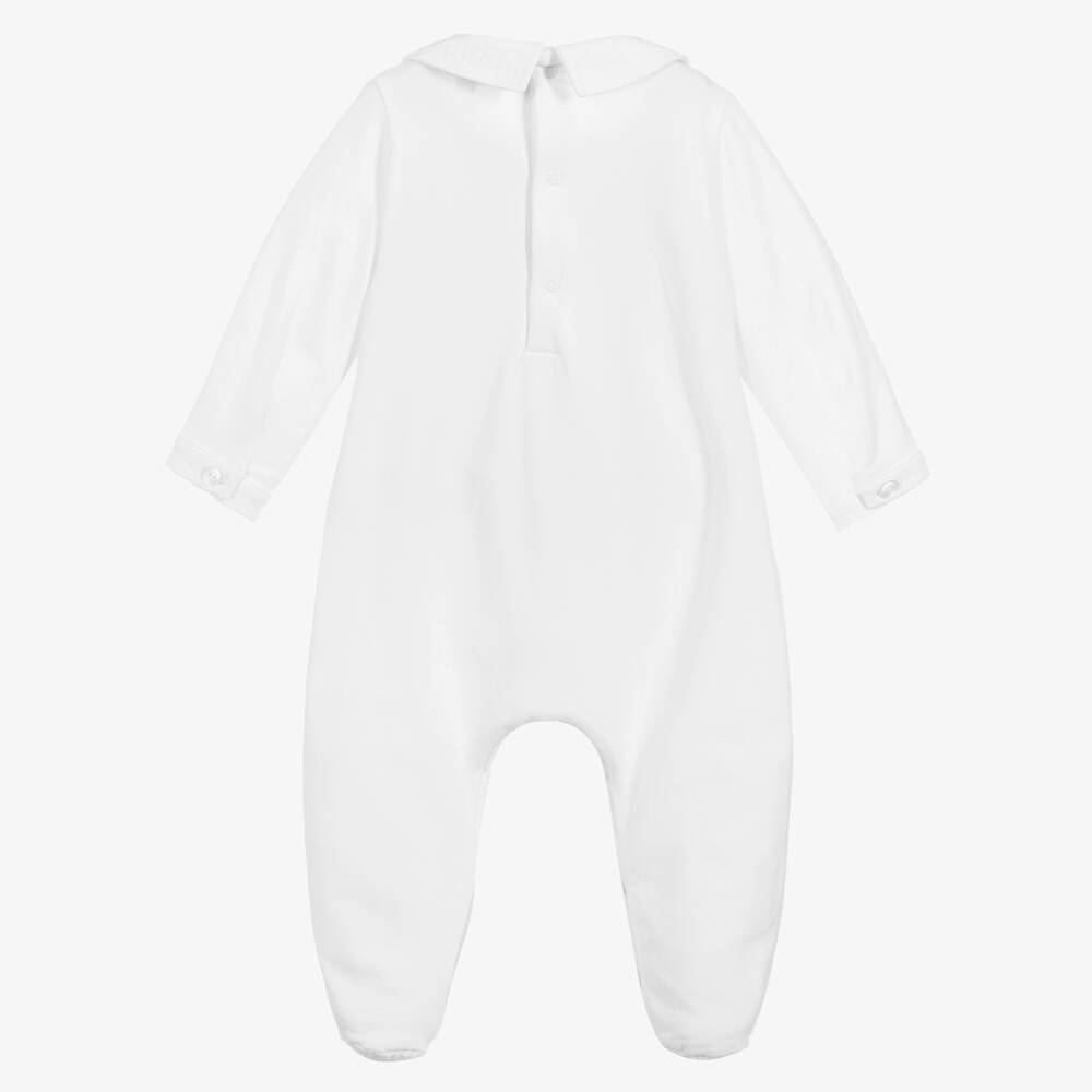 Beatrice & George-Boys White Cotton Babygrow | Childrensalon Outlet