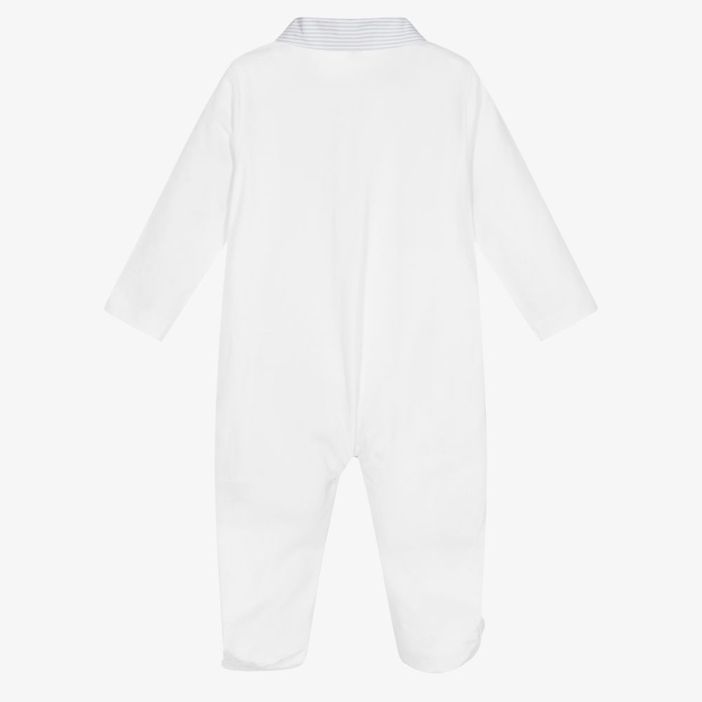 Beatrice & George-Boys White Cotton Babygrow | Childrensalon Outlet