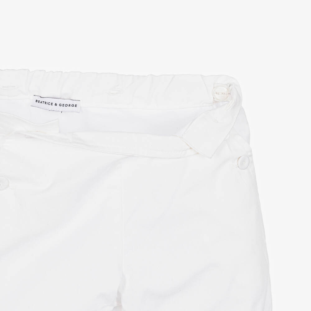 Beatrice & George-Boys White Cotton Buster Suit | Childrensalon Outlet