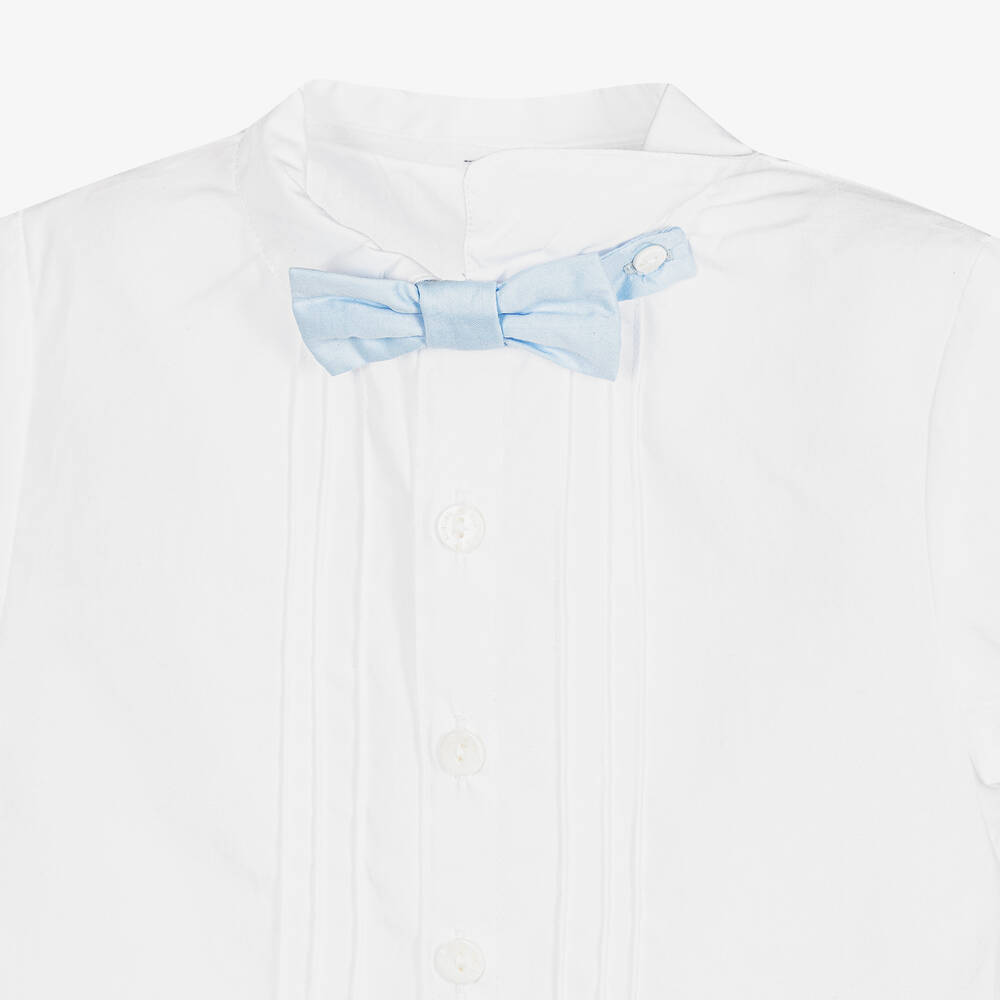 Beatrice & George-Boys White Cotton Buster Suit  | Childrensalon Outlet