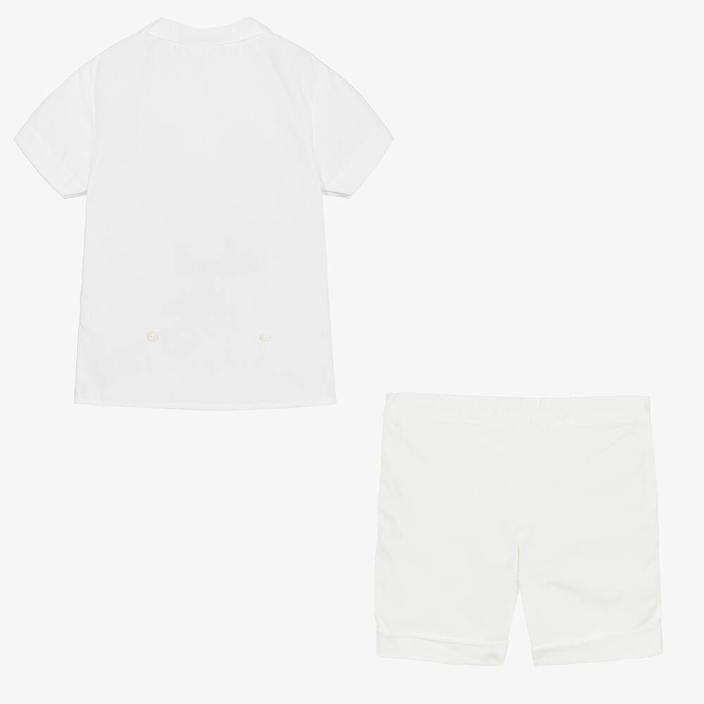 Beatrice & George-Boys White Cotton Buster Suit  | Childrensalon Outlet