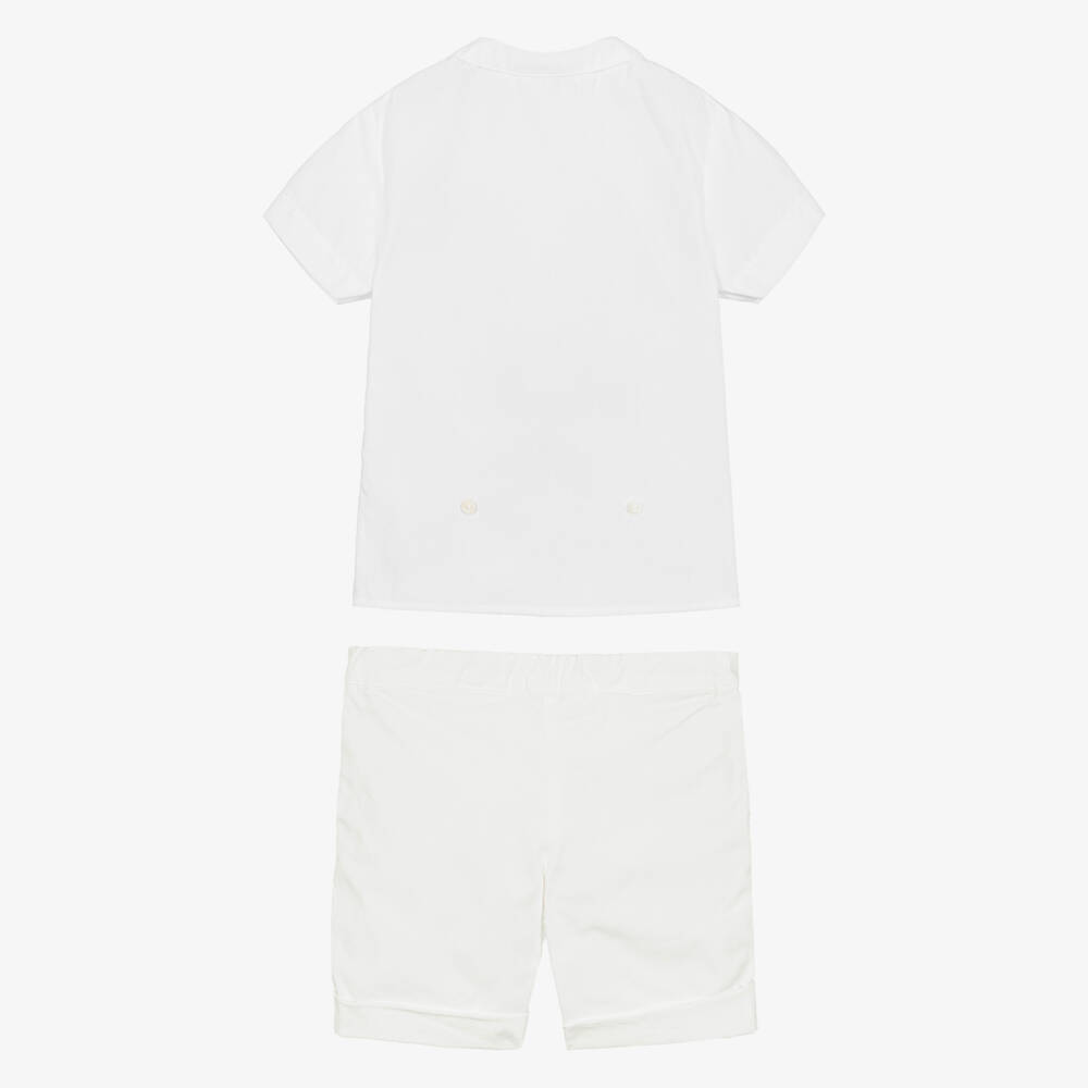 Beatrice & George-Boys White Cotton Buster Suit | Childrensalon Outlet