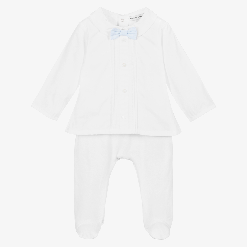 Beatrice & George - Boys White Shirt Babygrow | Childrensalon