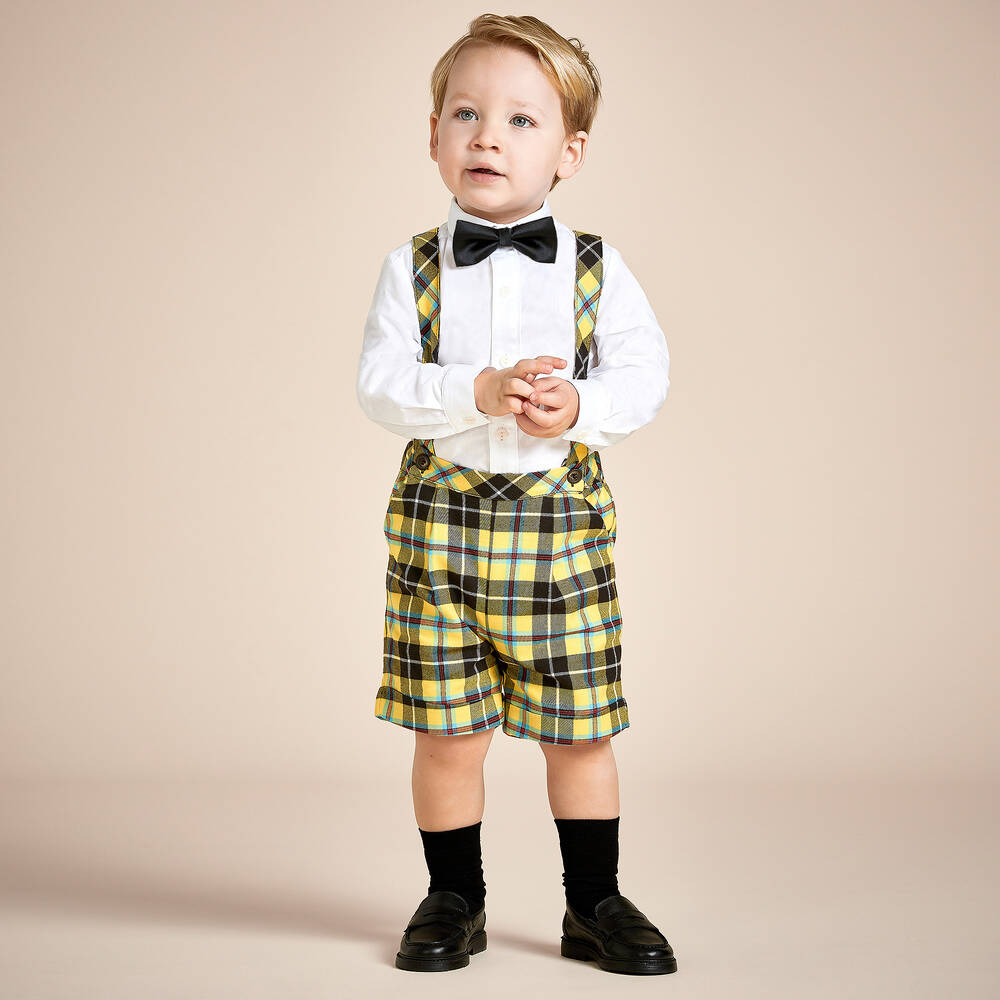Beatrice & George-Boys Yellow Tartan Cotton Shorts Set | Childrensalon Outlet