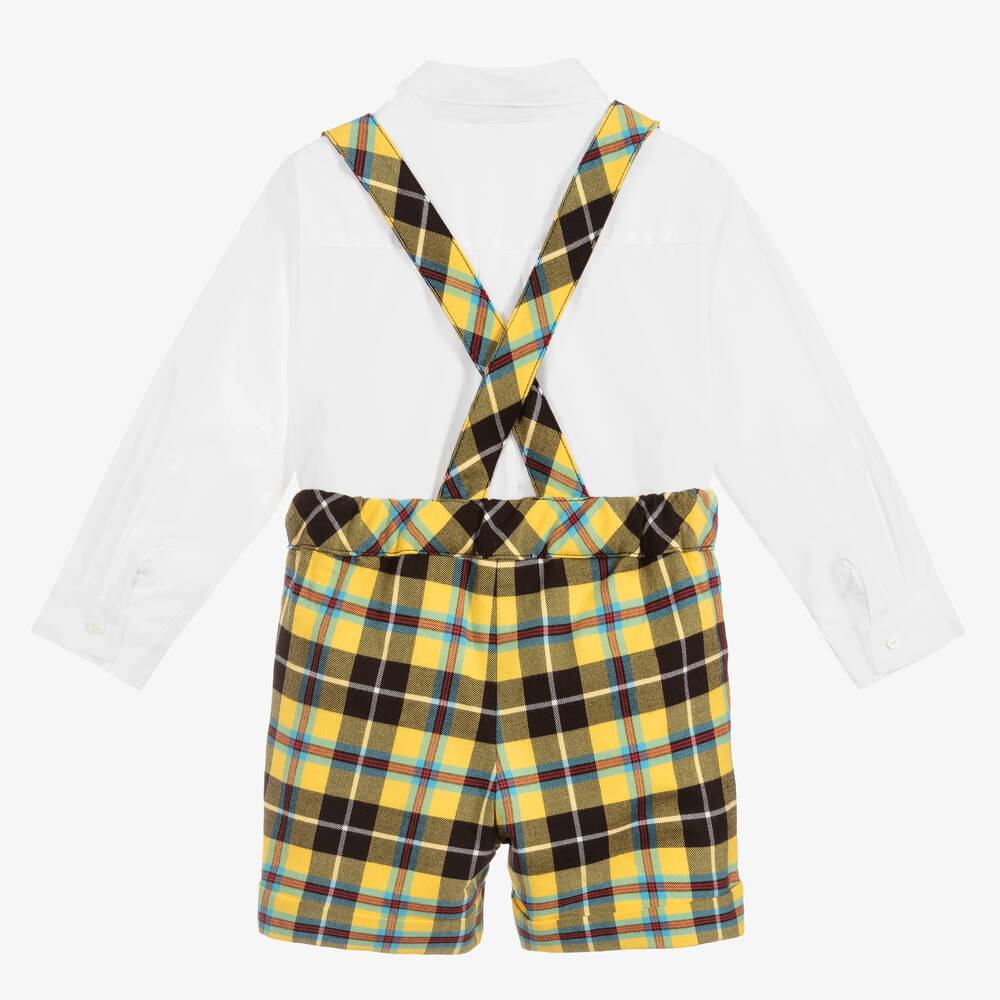 Beatrice & George-Boys Yellow Tartan Cotton Shorts Set | Childrensalon Outlet