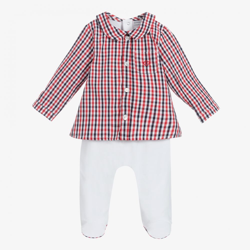 Beatrice & George - Рубашка в клетку и белый комбинезон для малышей | Childrensalon