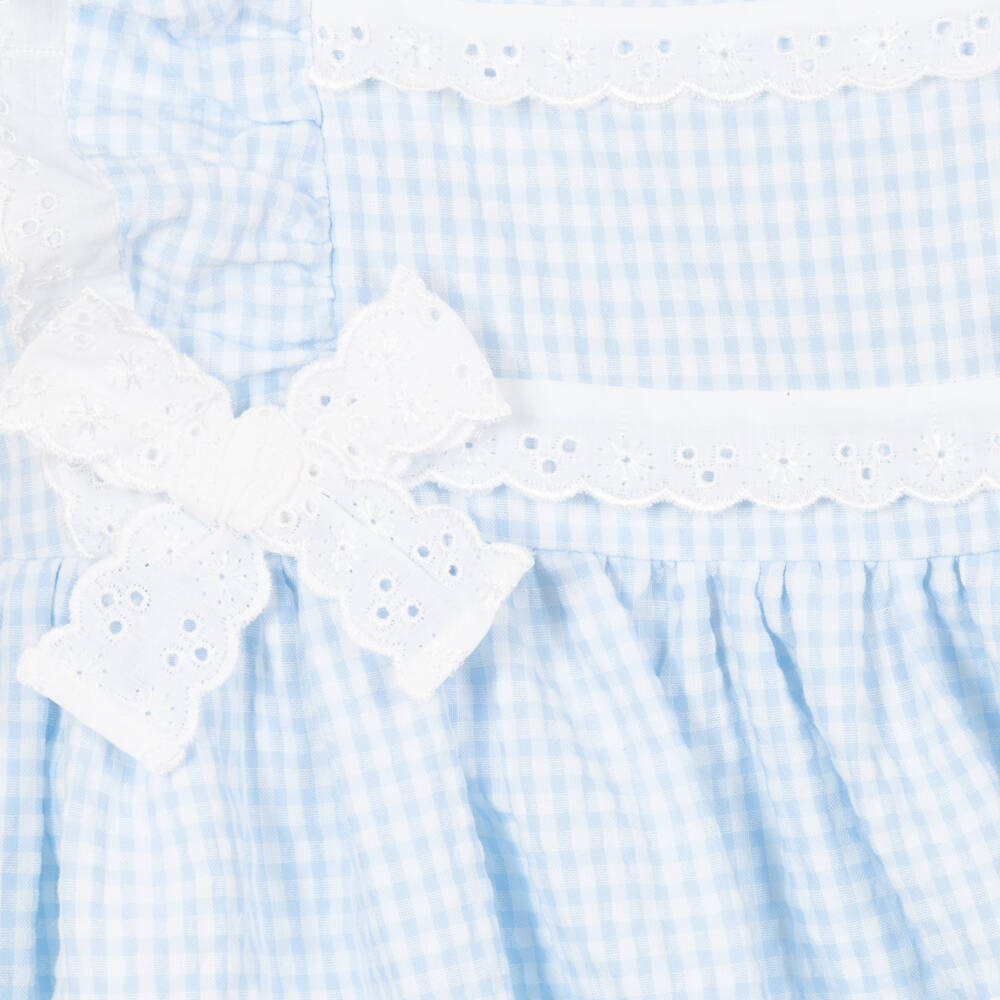 Beatrice & George-Girls Azure Gingham Cotton Ensemble | Childrensalon Outlet