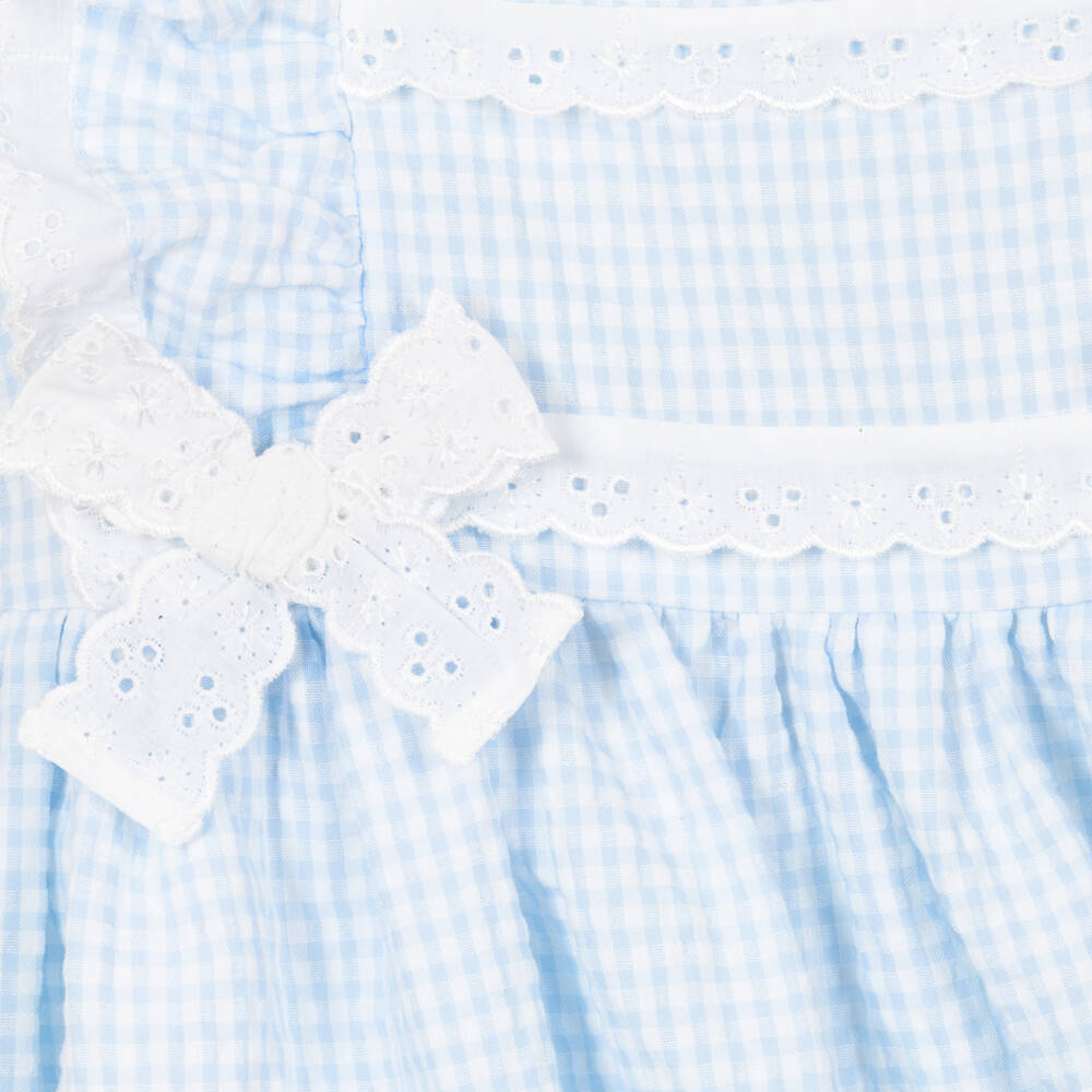 Beatrice & George-Girls Azure Gingham Cotton Ensemble | Childrensalon Outlet