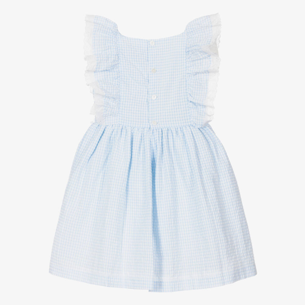 Beatrice & George-Girls Azure Gingham Cotton Ensemble | Childrensalon Outlet