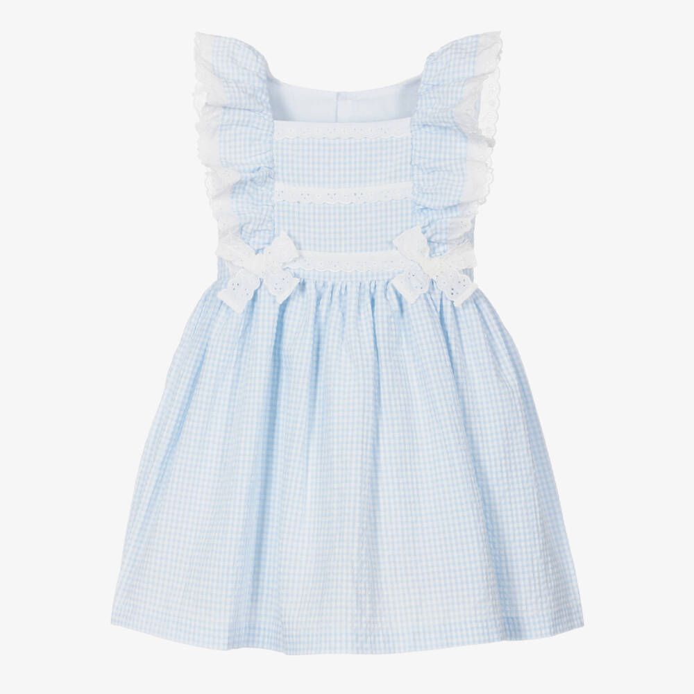 Beatrice & George-Girls Azure Gingham Cotton Ensemble | Childrensalon Outlet