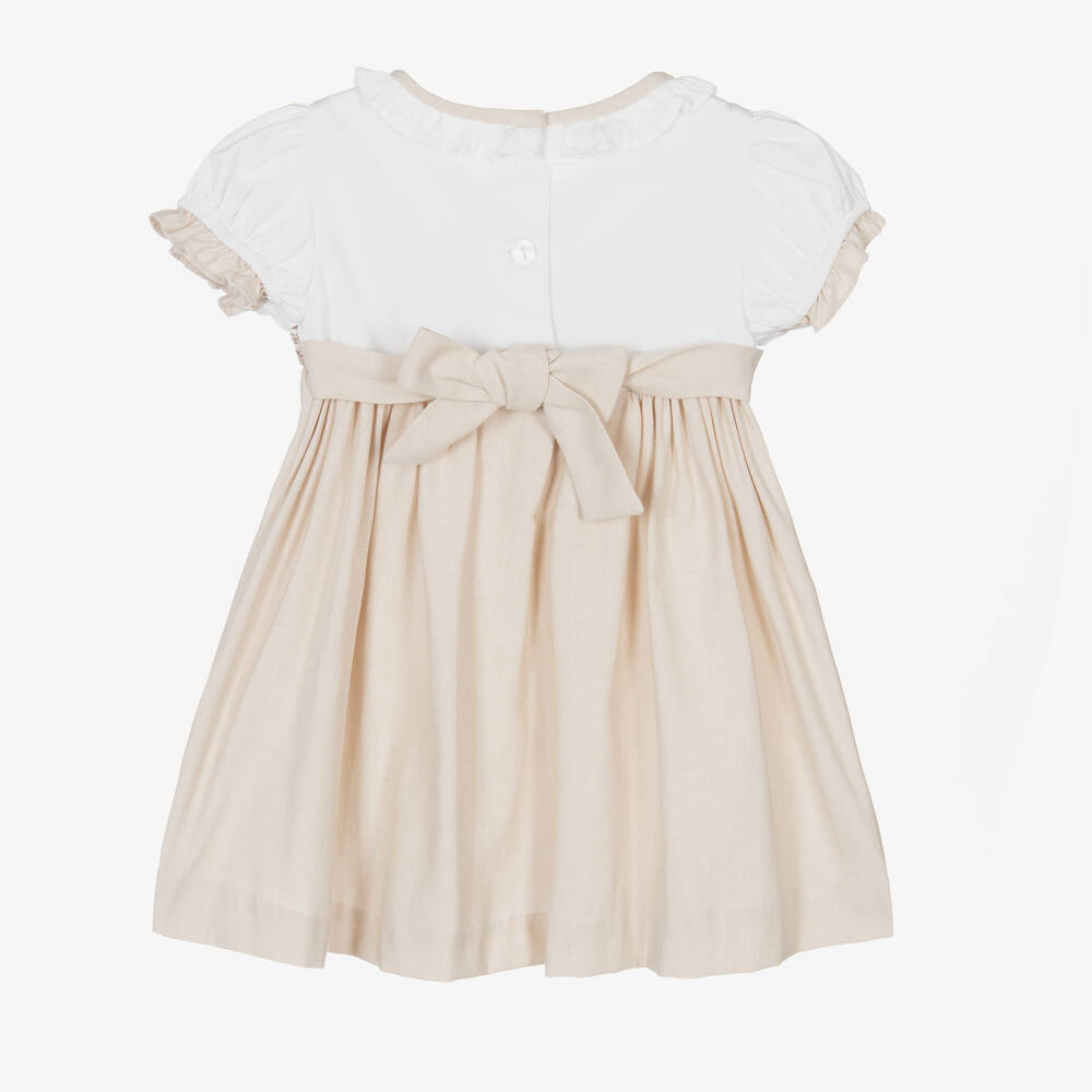 Beatrice & George-Girls Beige Hand-Smocked Cotton Dress | Childrensalon Outlet