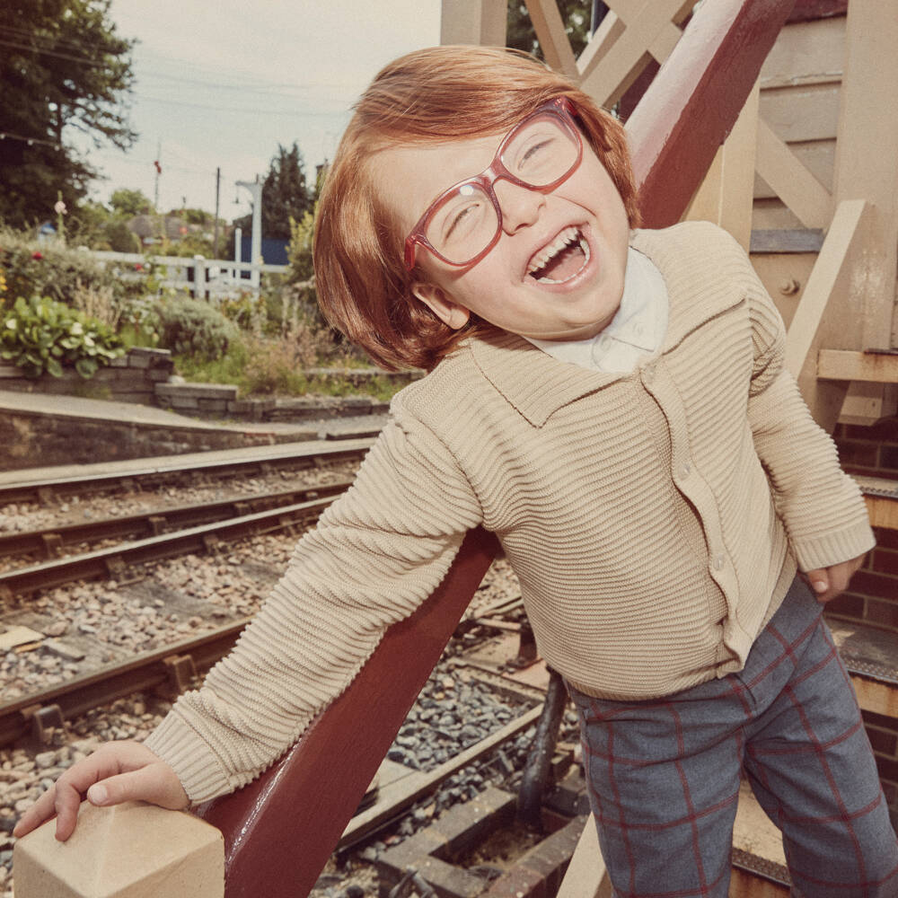 بياتريس آند جورج-كارديغان قطن محبوك لون بيج للأطفال | Childrensalon Outlet