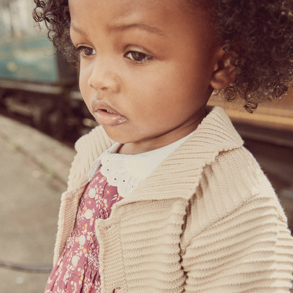 بياتريس آند جورج-كارديغان قطن محبوك لون بيج للأطفال | Childrensalon Outlet