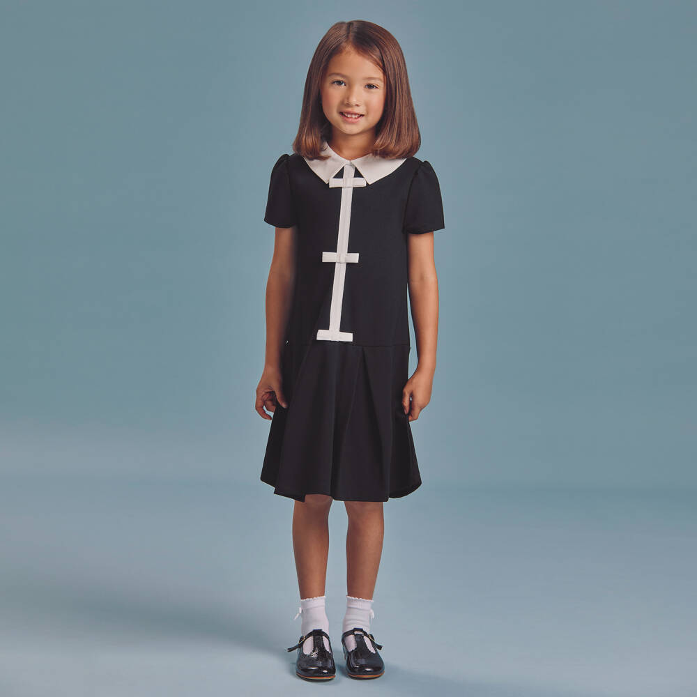 Beatrice & George-Girls Black Milano Frock | Childrensalon Outlet