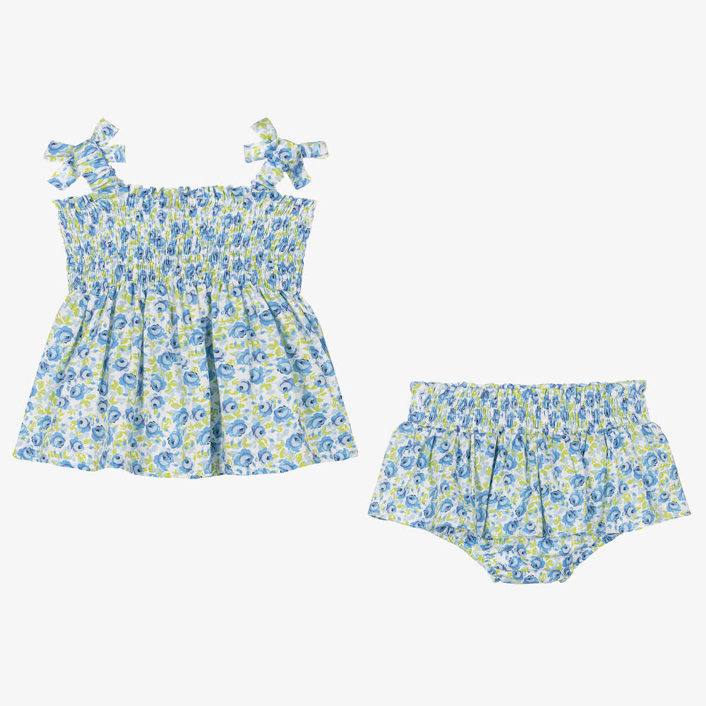Beatrice & George-Голубое платье и трусики в цветочек для девочек | Childrensalon Outlet