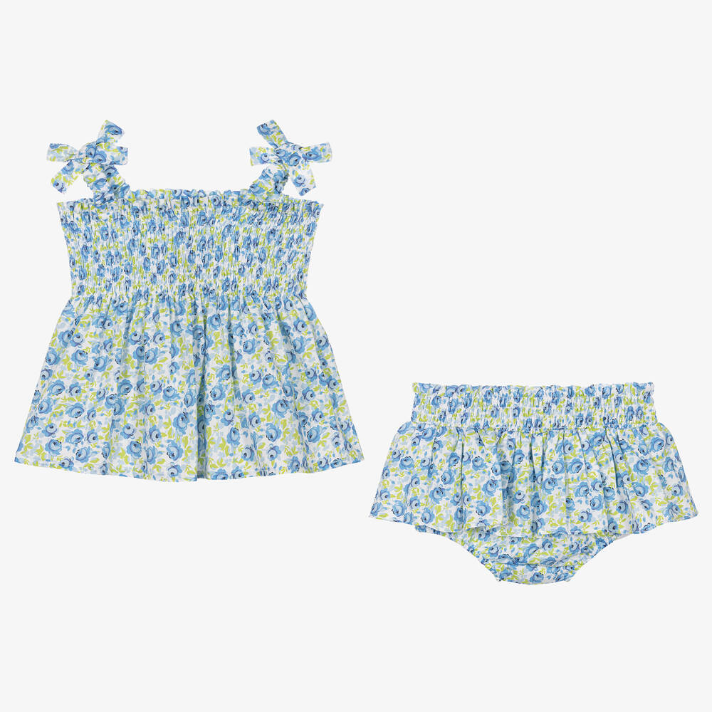 Beatrice & George-Голубое платье и трусики в цветочек для девочек | Childrensalon Outlet