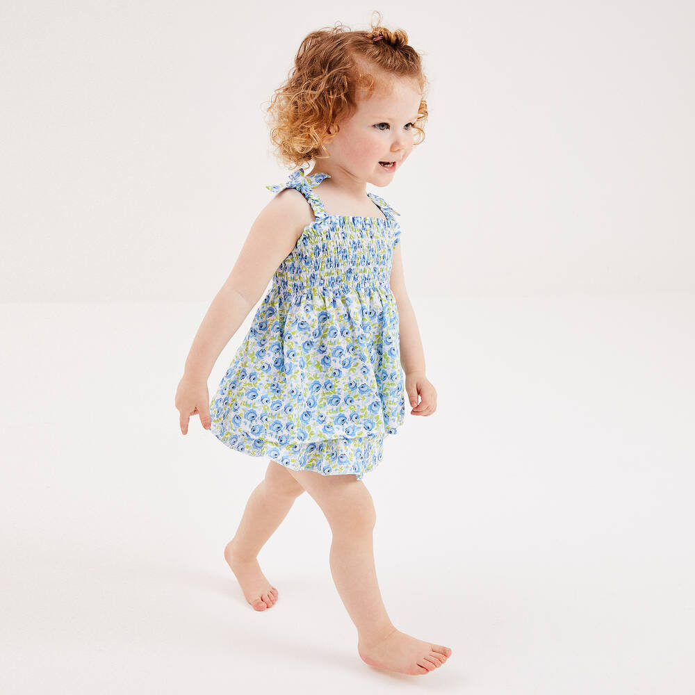 Beatrice & George-Голубое платье и трусики в цветочек для девочек | Childrensalon Outlet