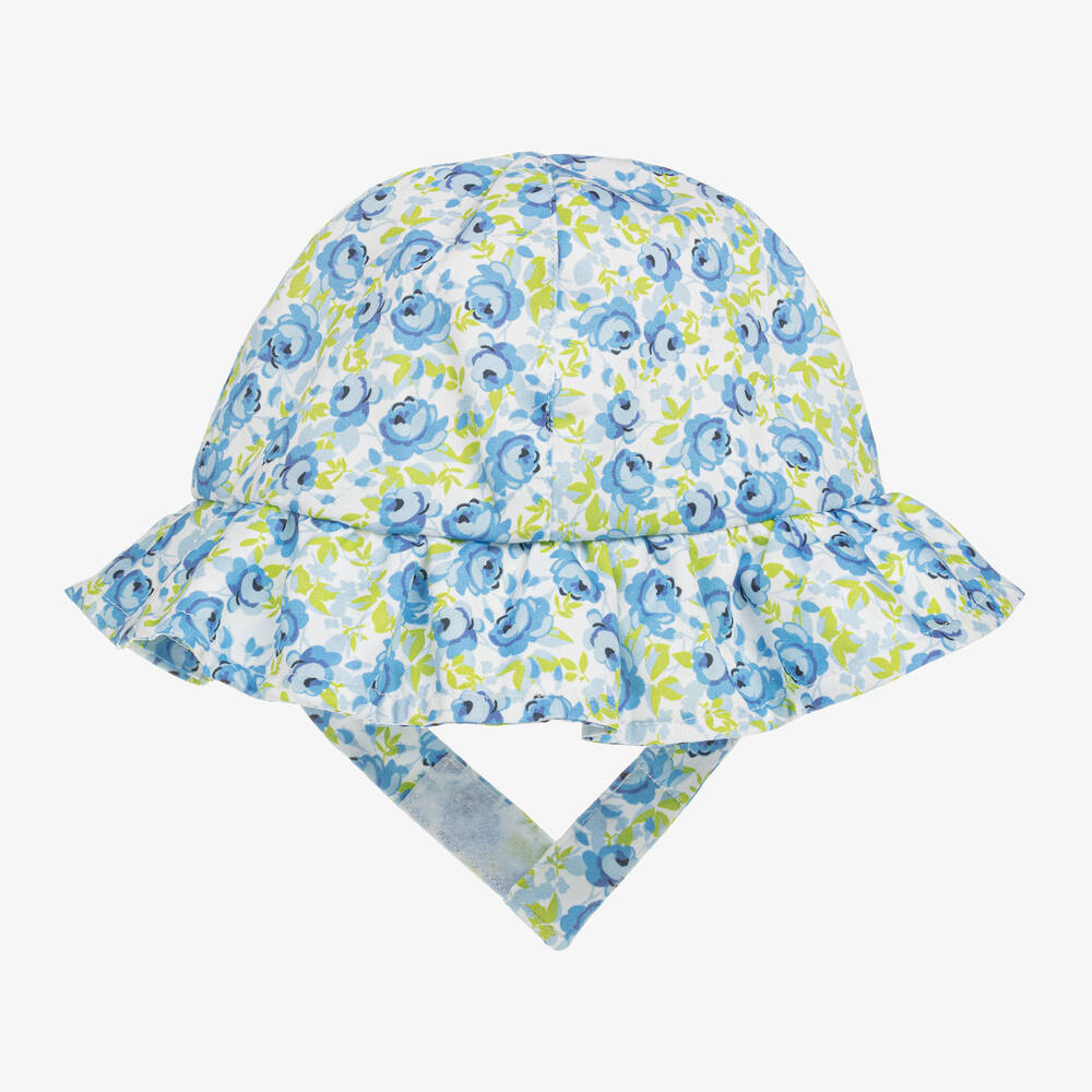 Beatrice & George-Girls Blue Cotton Floral Sun Hat | Childrensalon Outlet