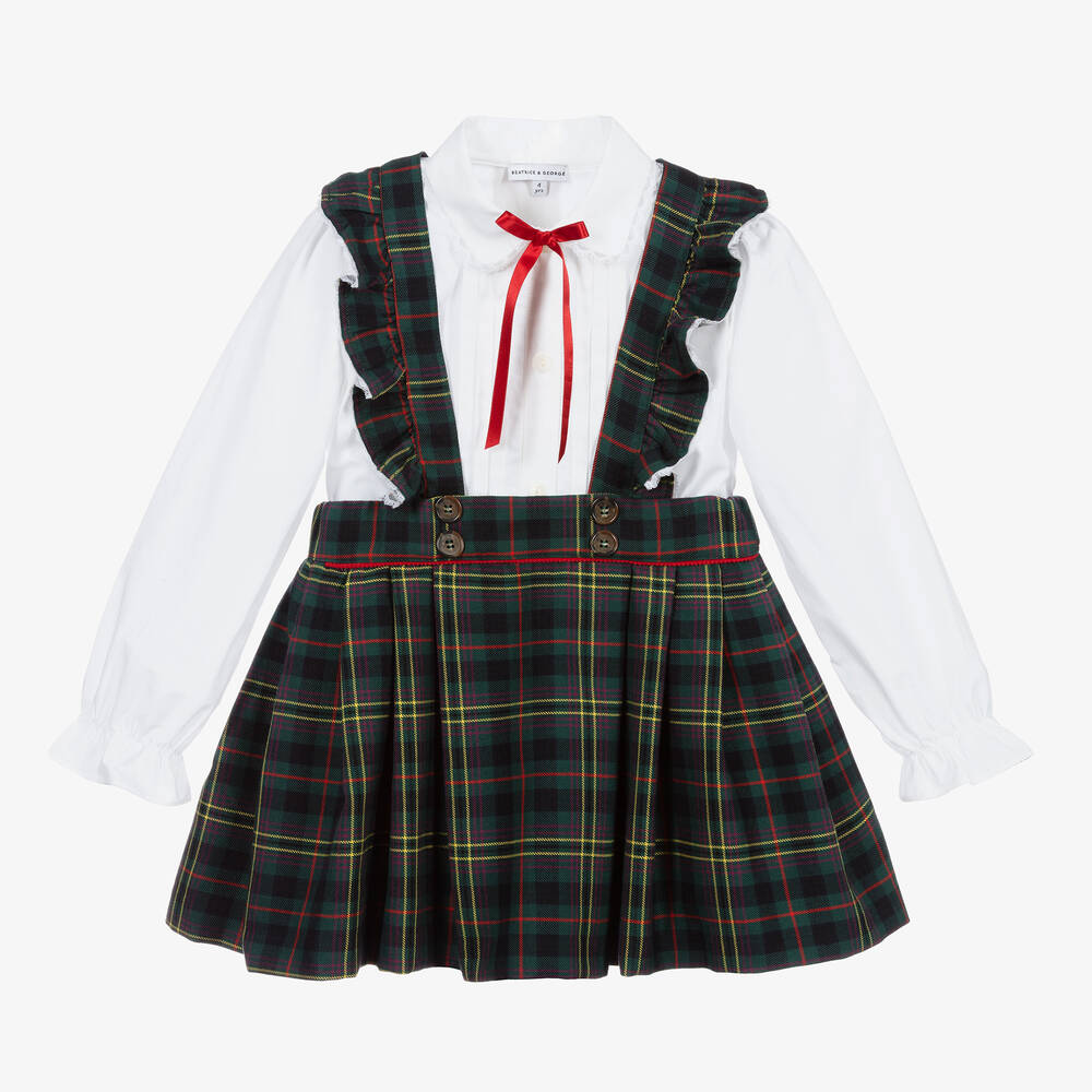 Beatrice & George - Хлопковая блузка с юбкой в шотландскую клетку для девочек | Childrensalon