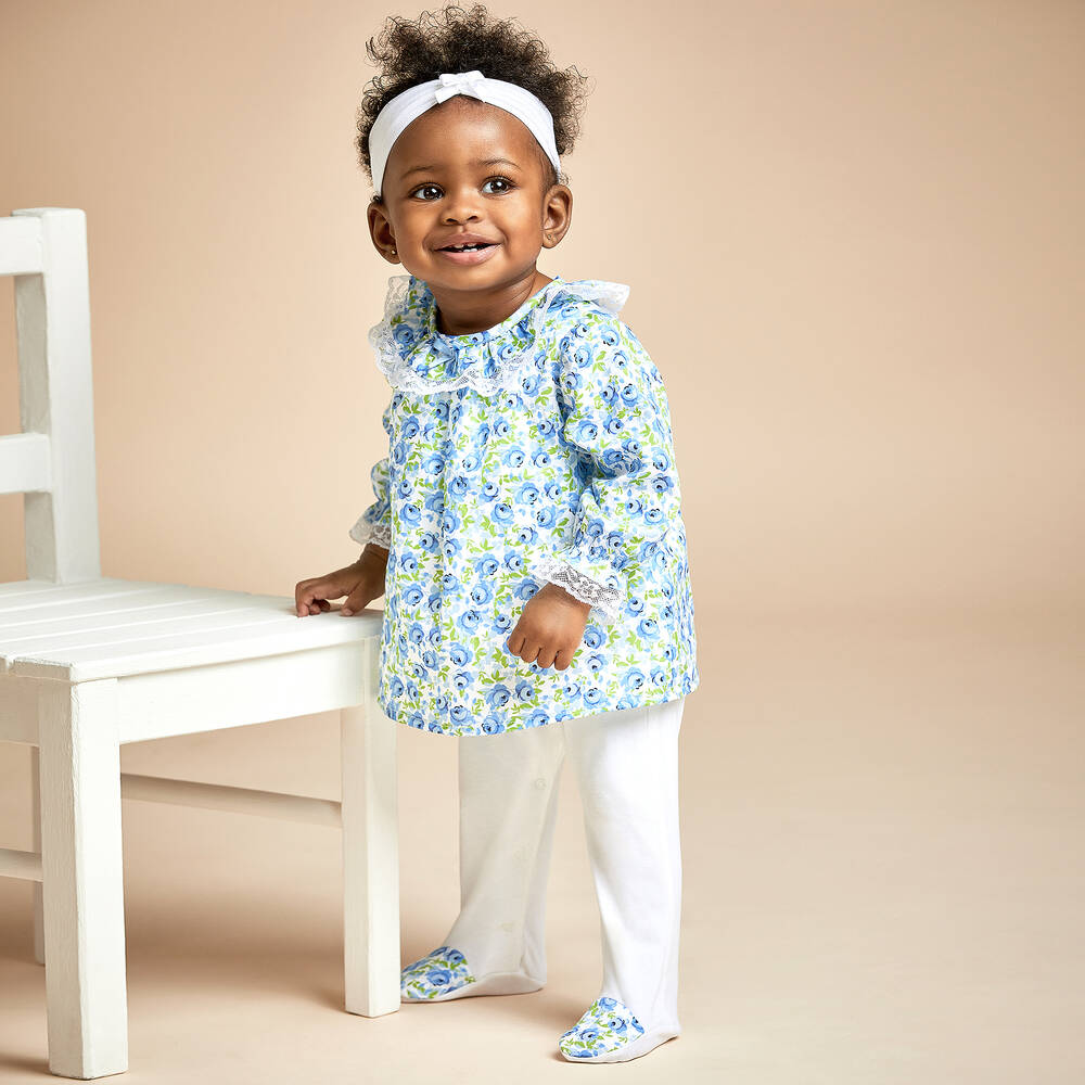 Beatrice & George-Бело-голубой комбинезон из хлопка для девочек | Childrensalon Outlet